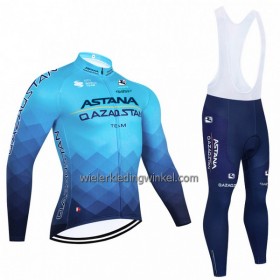 Set Fietsshirt Lange Mouw + Lange Koersbroek 2023 Astana Qazaqstan Blauw